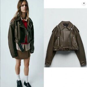 Zara Faux Leather Crop Biker Jacket